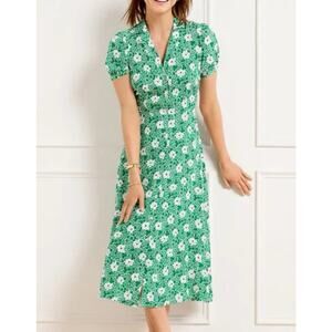 Talbots Ditsy Vine Shirt Dress Women's Size 14 Green Floral EUC